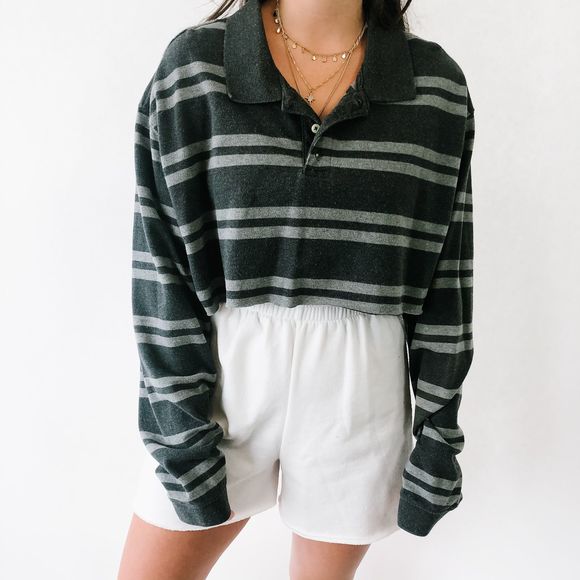 Vintage Tops - Vintage Oversized Cropped Polo In Gray 2XL